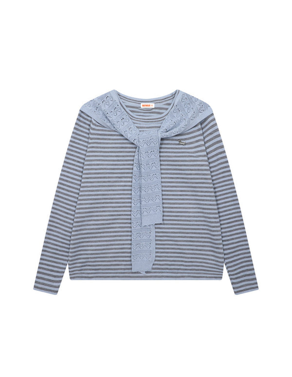 BAKYARDER Vintage Striped Shawl Tie Pullover Sweater