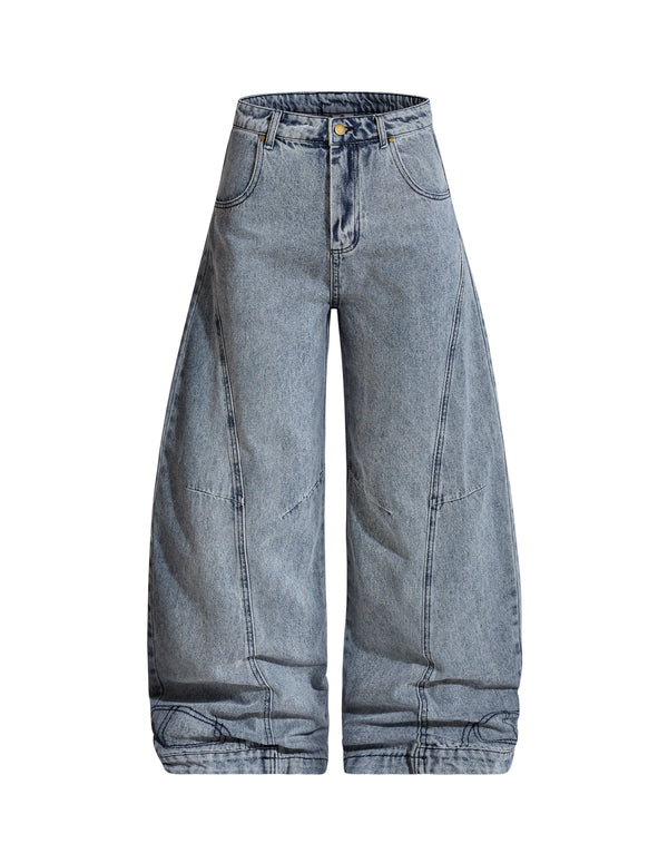 BAKYARDER Vintage Deconstructed Diagonal-Line Barrel Jeans