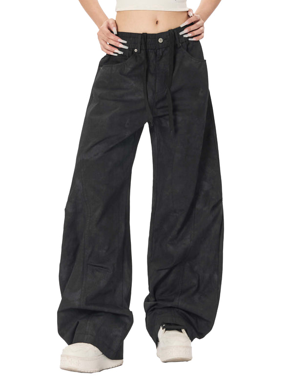 BAKYARDER Vintage Distressed Ruched Barrel-Leg Pants