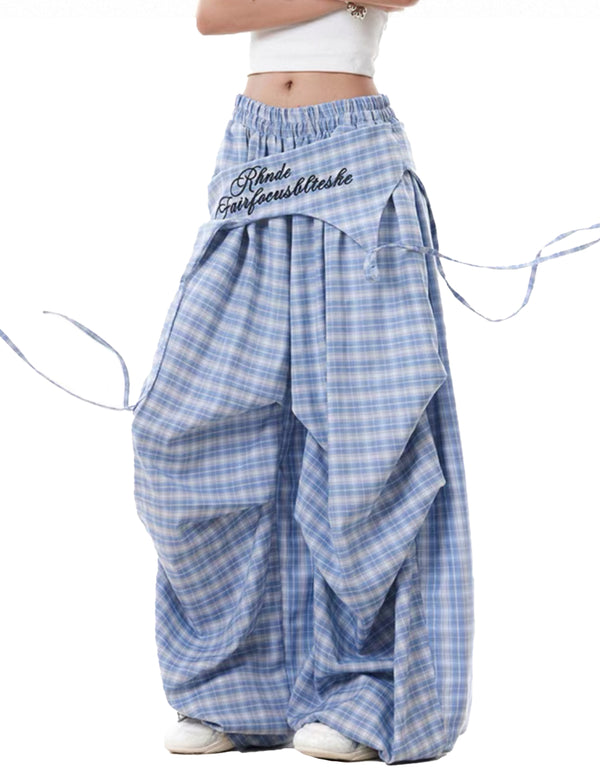 BAKYARDER Vintage Plaid Embroidered Wide-Leg Pants