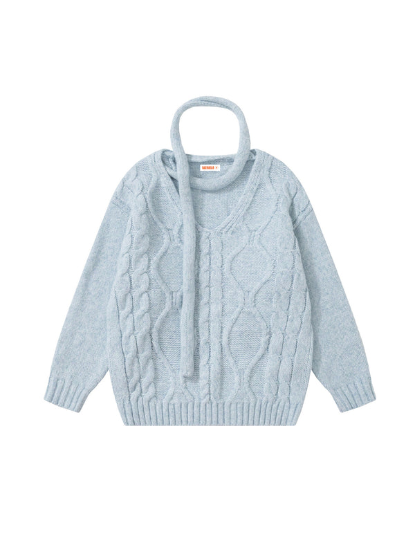 BAKYARDER Cable Knit V-Neck Pullover Sweater