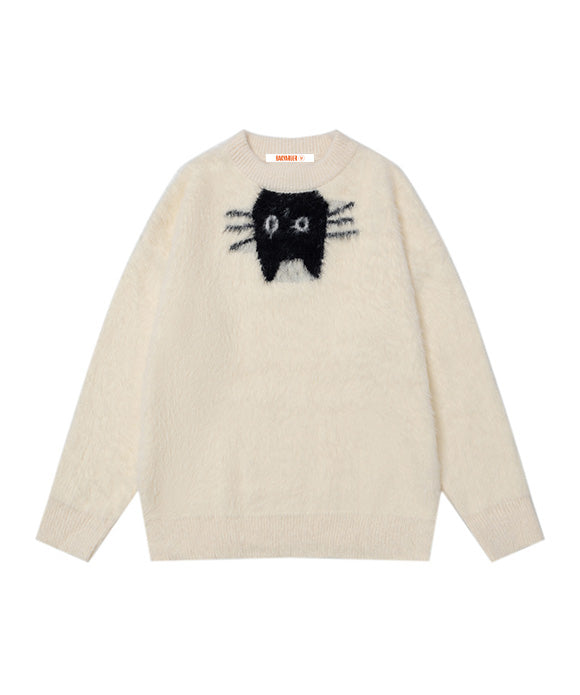 BAKYARDER Cartoon Cat Mohair Sweater