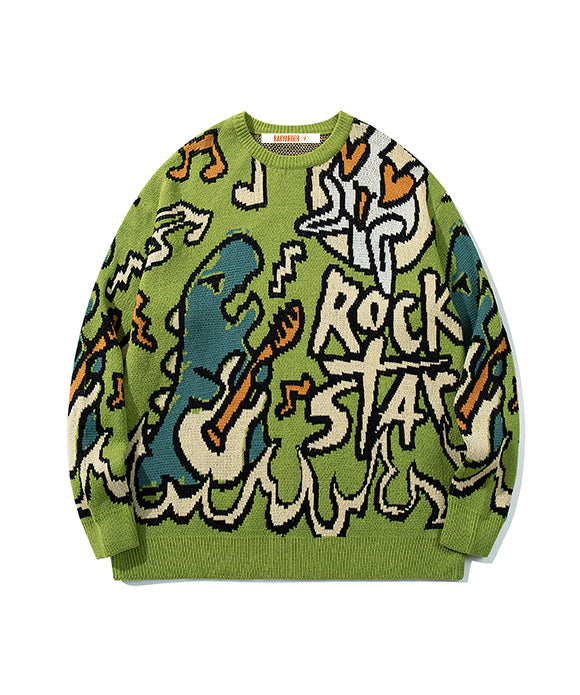 BAKYARDER Cartoon Dinosaur Graffiti Sweater