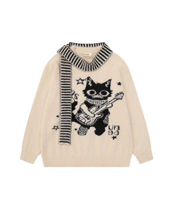 BAKYARDER Cartoon Jacquard Scarf Pullover Sweater