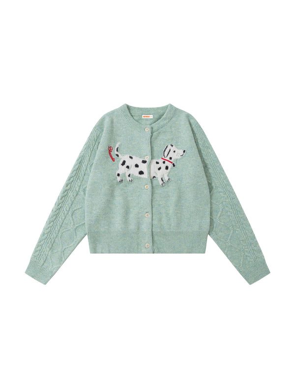 BAKYARDER Dalmatian Jacquard Crewneck Cropped Cardigan Sweater