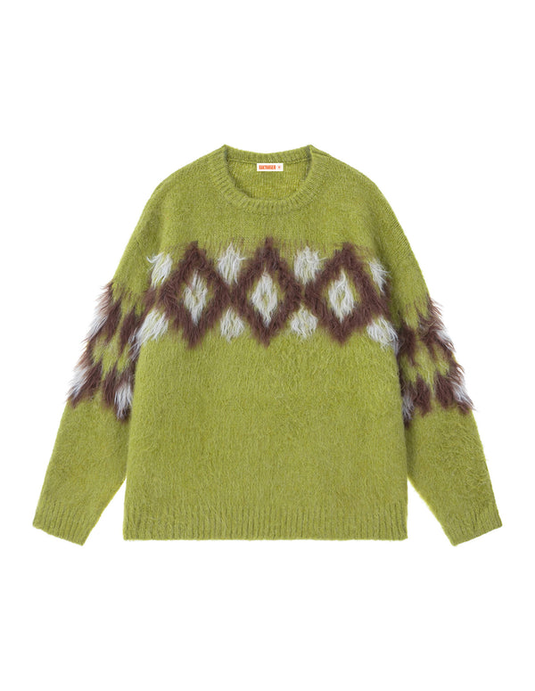 BAKYARDER Diamond Jacquard Crewneck Pullover Sweater