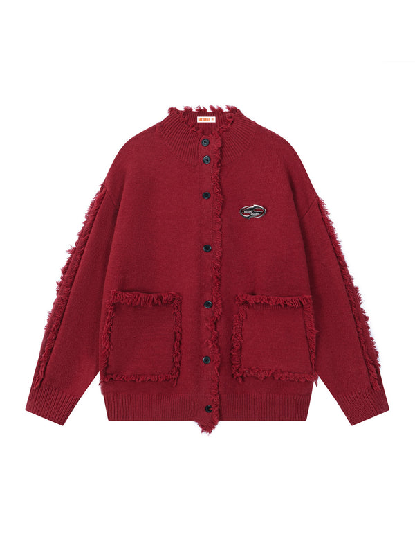 BAKYARDER Distressed Raw-Edge Cardigan Sweater