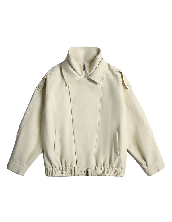 BAKYARDER Double Collar Moto Leather Jacket