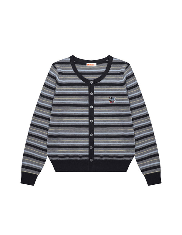 BAKYARDER Embroidered Dachshund Striped Knit Cardigan Sweater