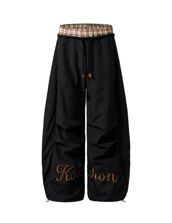 BAKYARDER Embroidered Lettering Crinkled Barrel Cargo Pants