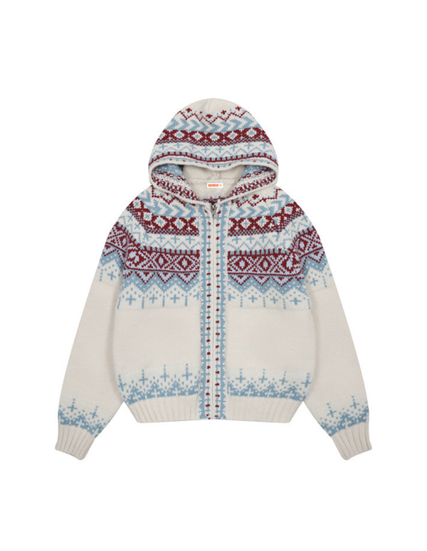 BAKYARDER Fair Isle Hooded Jacquard Cardigan Sweater