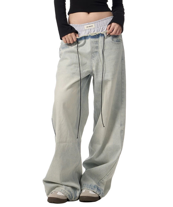 BAKYARDER Fake Two-Piece Casual Jeans