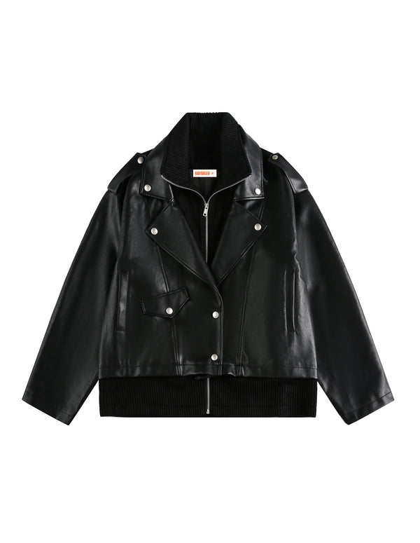 BAKYARDER Fake Two-Piece Motorcycle Leather Jacket