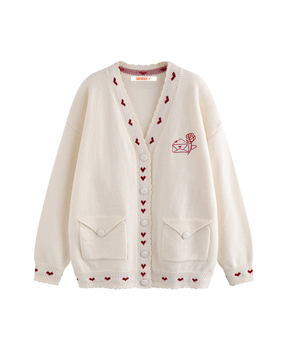 BAKYARDER Heart Envelope Embroidered Cardigan Sweater