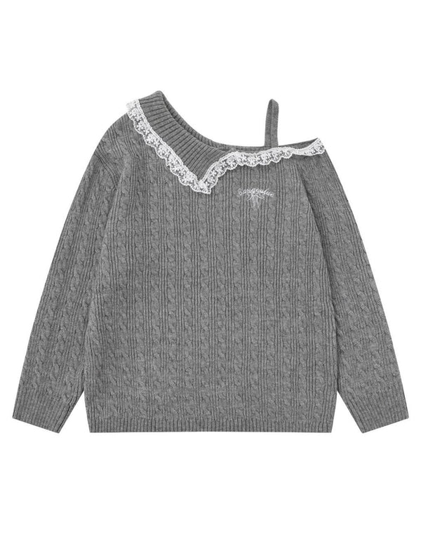 BAKYARDER Schulterfreier Camisole-Pullover mit Spitzen-Patchwork