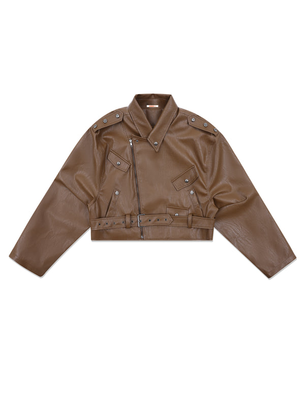 BAKYARDER Millard Short Loose-Fit Biker Leather Jacket