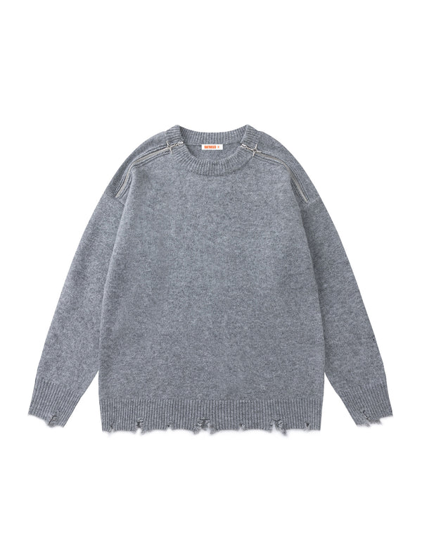 BAKYARDER Minimalist Distressed Solid Pullover Sweater