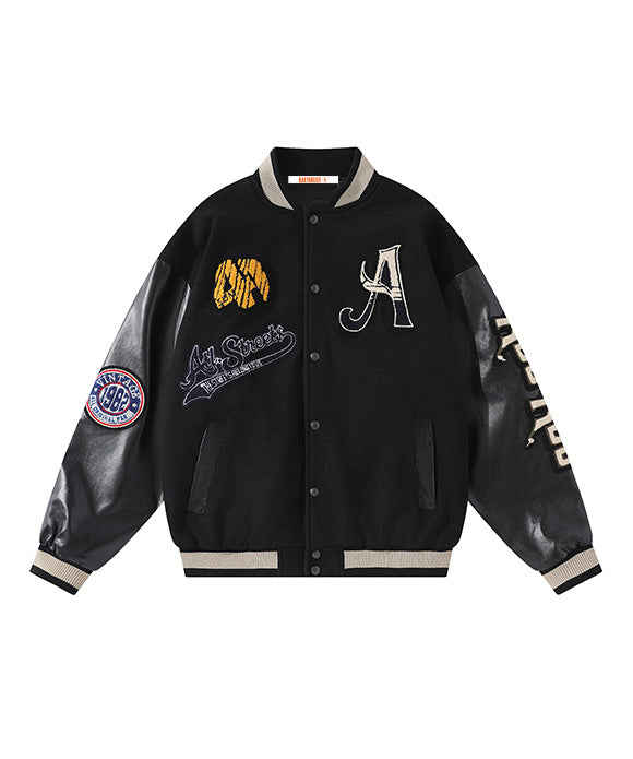 BAKYARDER PU Leather Baseball Jacket