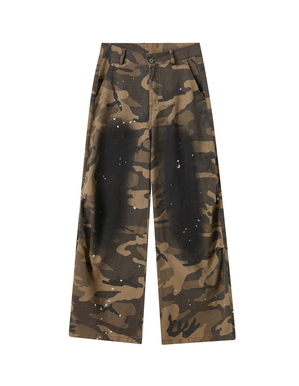 BAKYARDER Paint-Splatter Camouflage Wide-Leg Cargo Pants