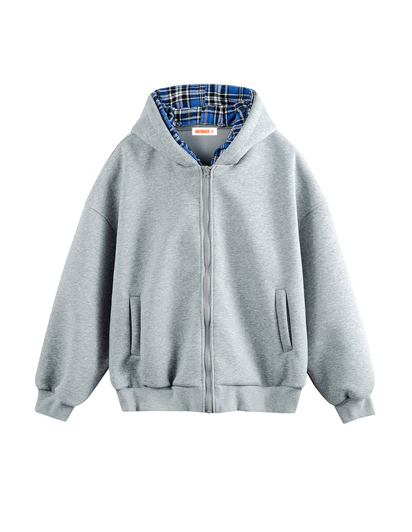 BAKYARDER Karierte Patchwork-Fake-Zweiteiler-Kapuzenjacke