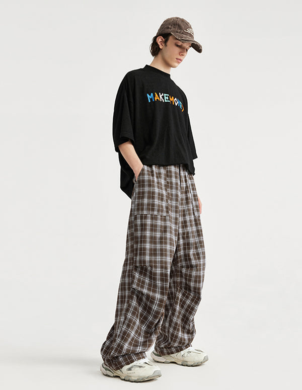 BAKYARDER Plaid Pleated Wide-Leg Pants