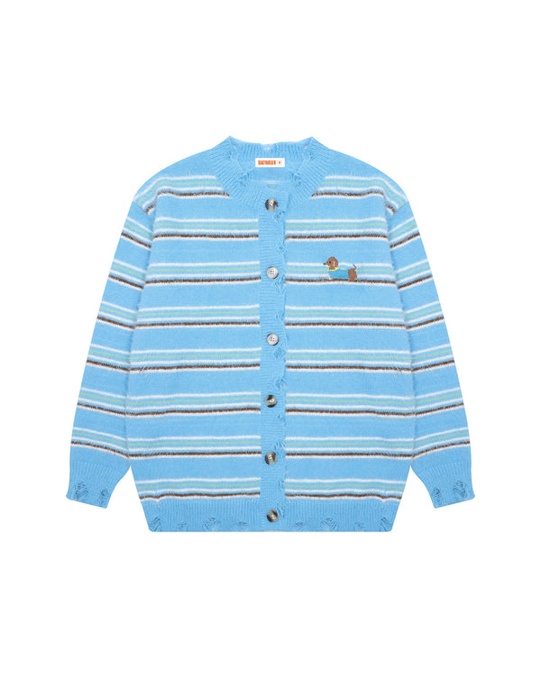 BAKYARDER Playful Dog Embroidered Striped Cardigan Sweater