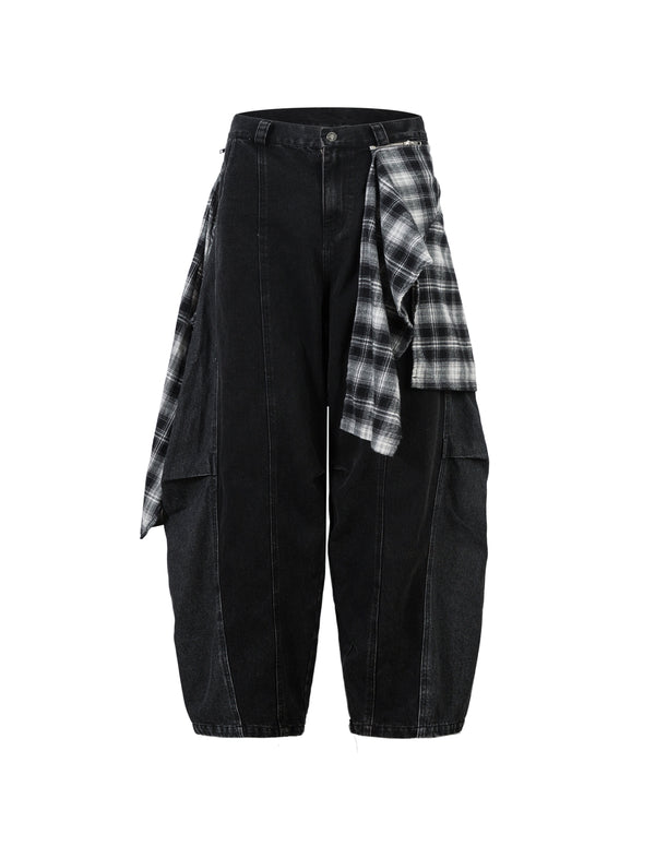 BAKYARDER Removable Plaid Barrel Jean
