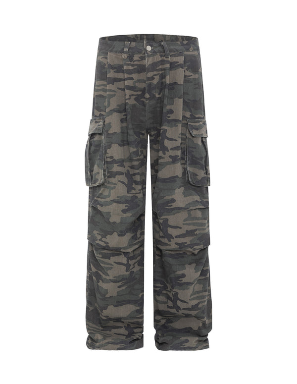 BAKYARDER Retro Distressed Multi-Pocket Camouflage Cargo Pants