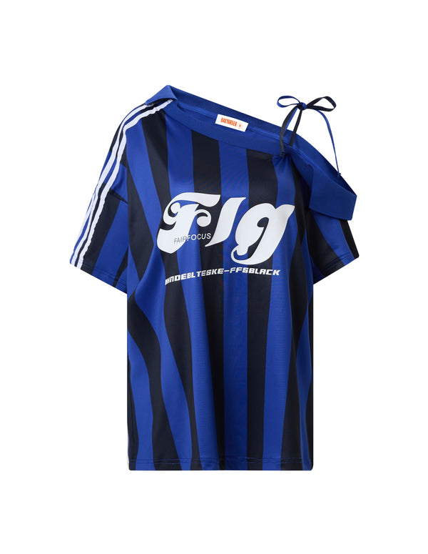 BAKYARDER Striped Off-Shoulder Graphic Sports Tee