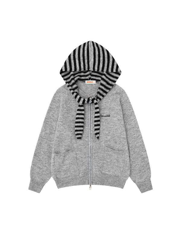BAKYARDER Two-in-One Striped Shawl Hooded Zip-Up Cardigan