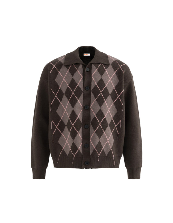 BAKYARDER Vintage Argyle Color-Block Cardigan Sweater