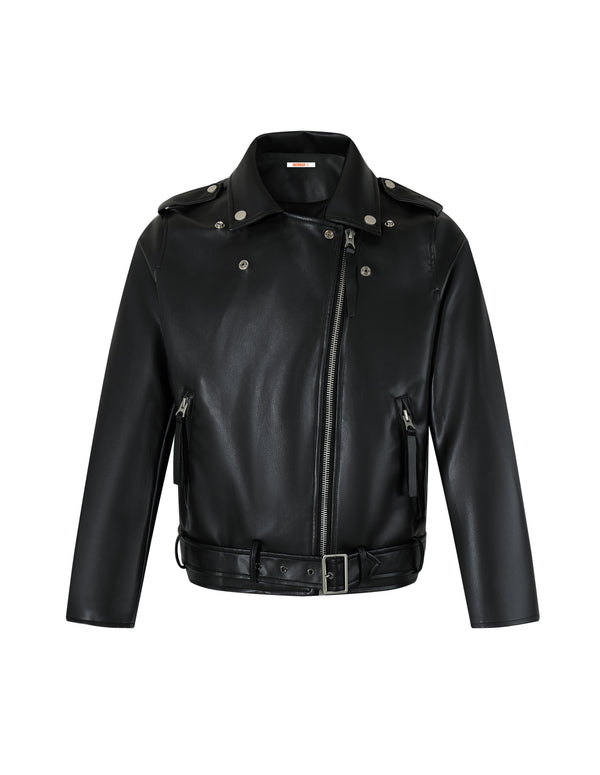 BAKYARDER Vintage Asymmetrical Zip Biker Short Leather Jacket