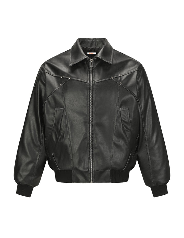 BAKYARDER Vintage Biker Shiny Cracked Leather Jacket
