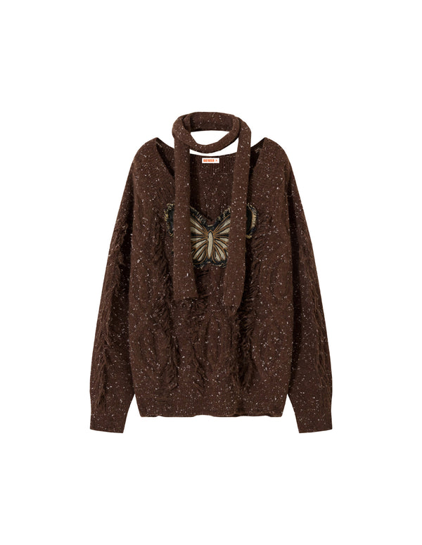 BAKYARDER Vintage Butterfly Appliqué V‑Neck Sweater