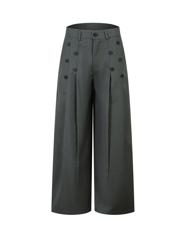 BAKYARDER Vintage Buttoned Pleated Casual Trousers