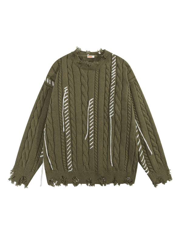 BAKYARDER Vintage Cable-Knit Striped Pullover Sweater