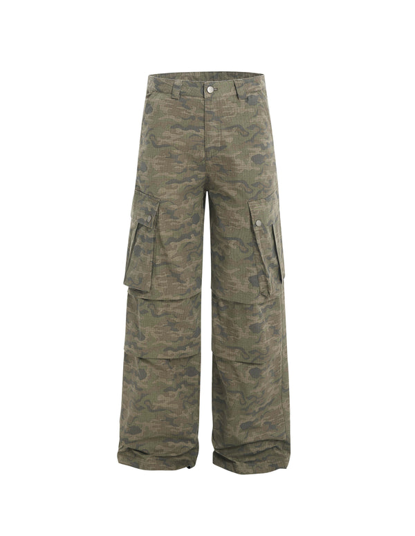 BAKYARDER Vintage Camo Pleated Multi-Pocket Cargo Pants
