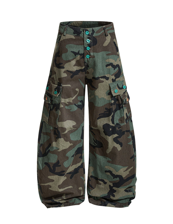 BAKYARDER Vintage Camouflage Barrel-Leg Cargo Pants