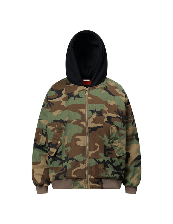 BAKYARDER Vintage Camouflage Hooded Bomber Jacket