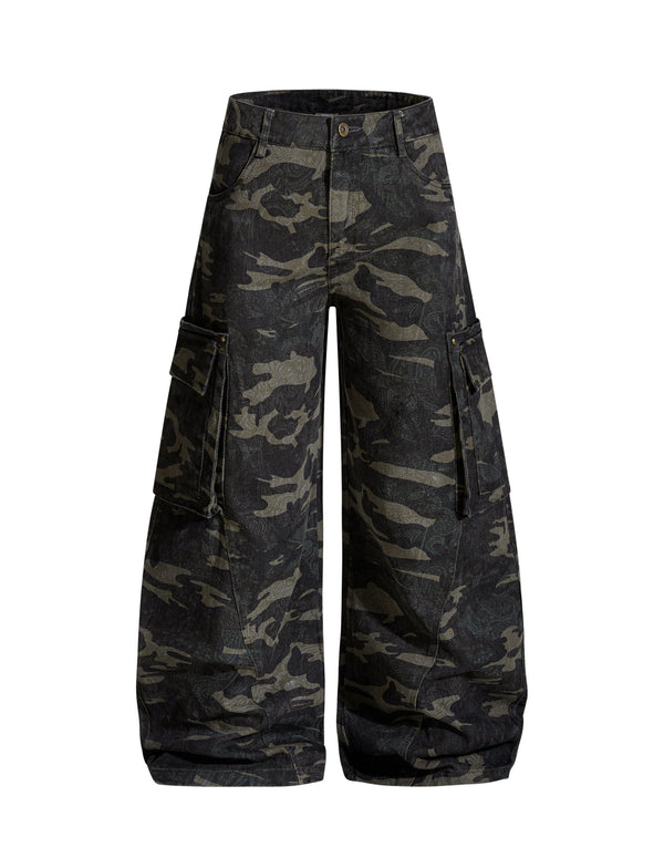 BAKYARDER Vintage Camouflage Multi-Pocket Barrel Pants