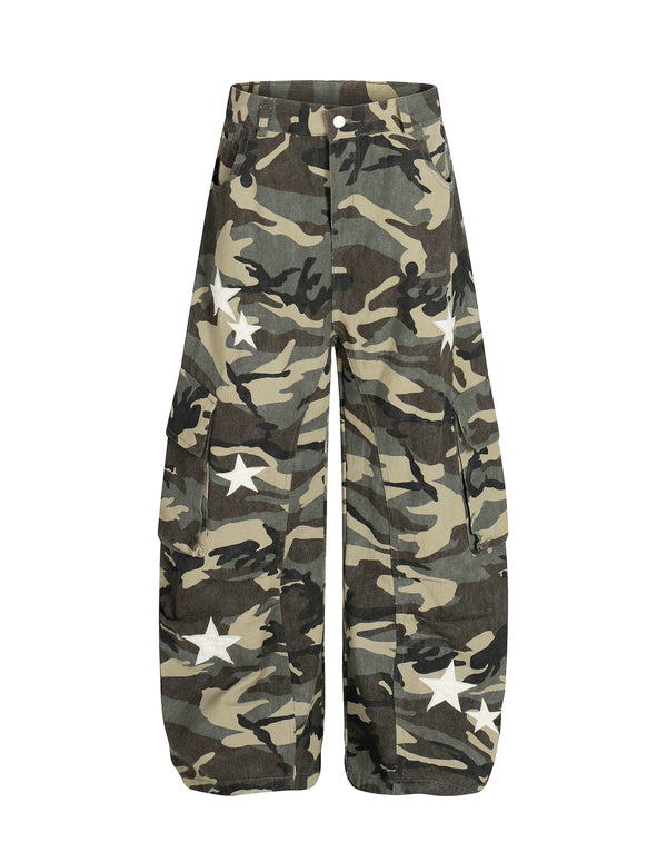 BAKYARDER Vintage Camouflage Star Print Wide-Leg Casual Pants