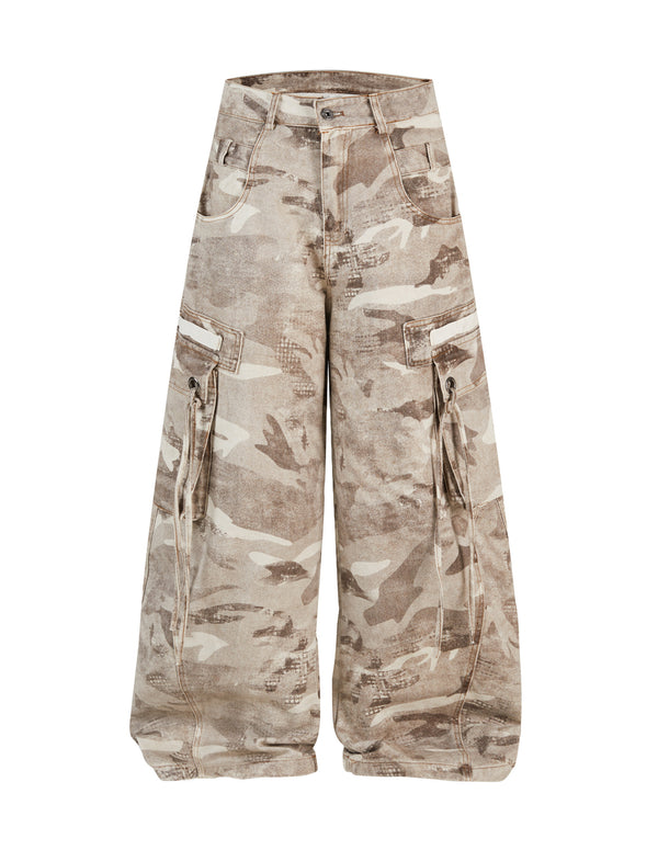 BAKYARDER Vintage Camouflage Wide-Leg Multi-Pocket Cargo Pants