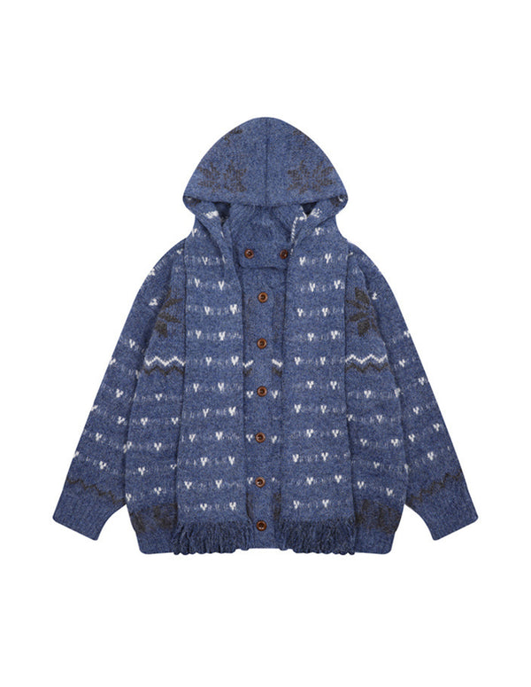 BAKYARDER Vintage Christmas Jacquard Hooded Cardigan Sweater