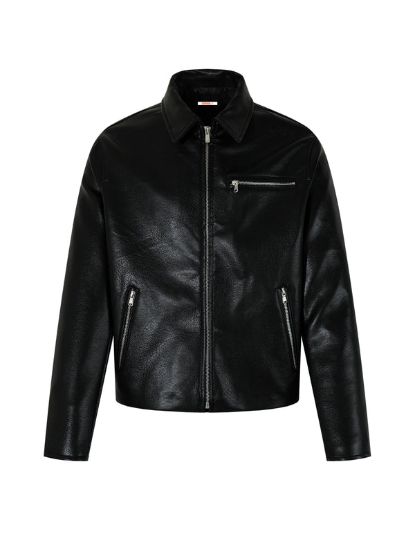 BAKYARDER Vintage Collared Short Flight Leather Jacket