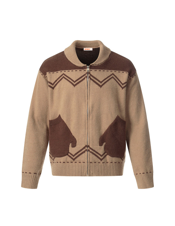 BAKYARDER Vintage College Style Color-Block Zip-Up Cardigan