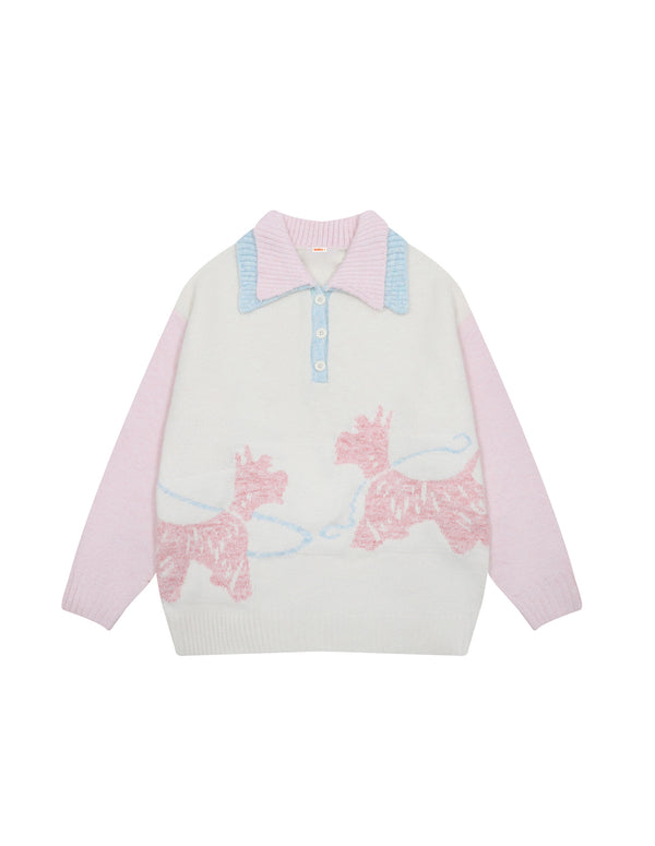 BAKYARDER Vintage Colorblock Jacquard Collared Sweater