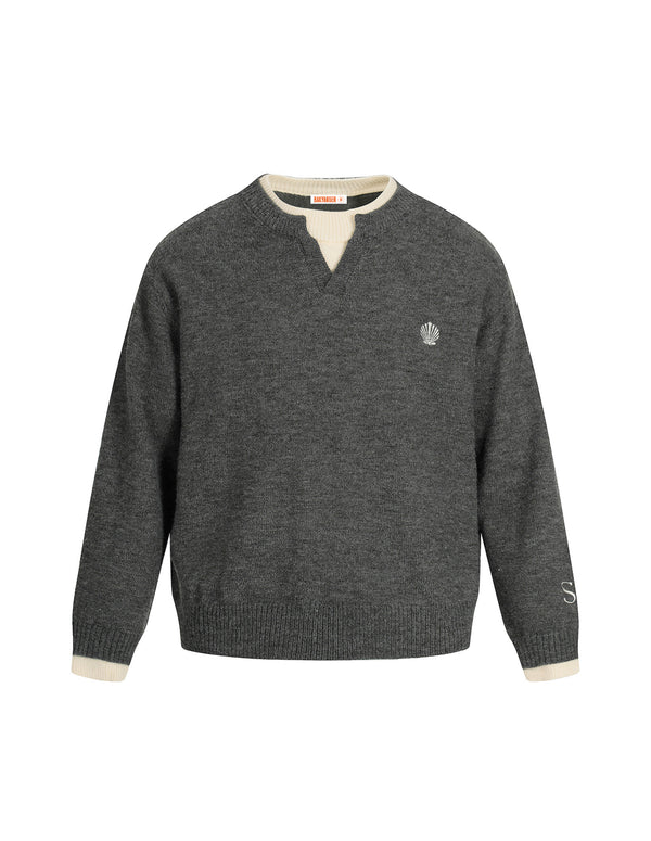 BAKYARDER Vintage Contrast Fake Two-Piece Sweater