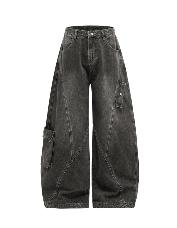 BAKYARDER Vintage Deconstructed Multi-Pocket Barrel-Leg Jeans