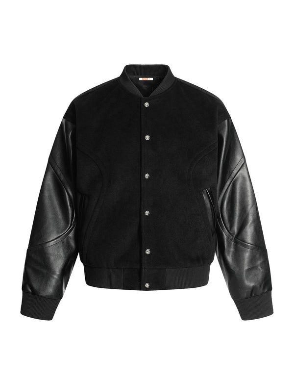 BAKYARDER Vintage Deconstructed PU Leather Patchwork Baseball Jacket