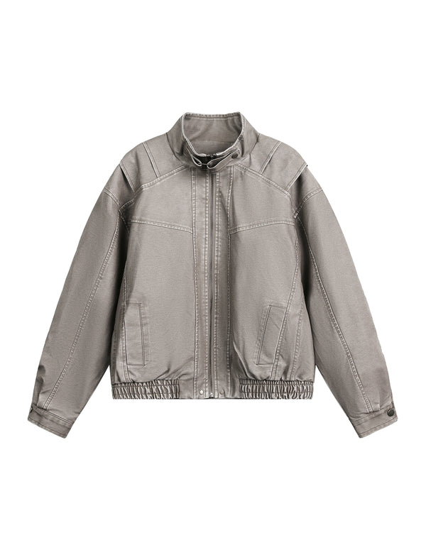 BAKYARDER Vintage Deconstructed Panel Stand Collar Leather Jacket